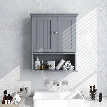 Wall Mount Bathroom Cabinet Storage Organizer with Doors and Shelves-Black