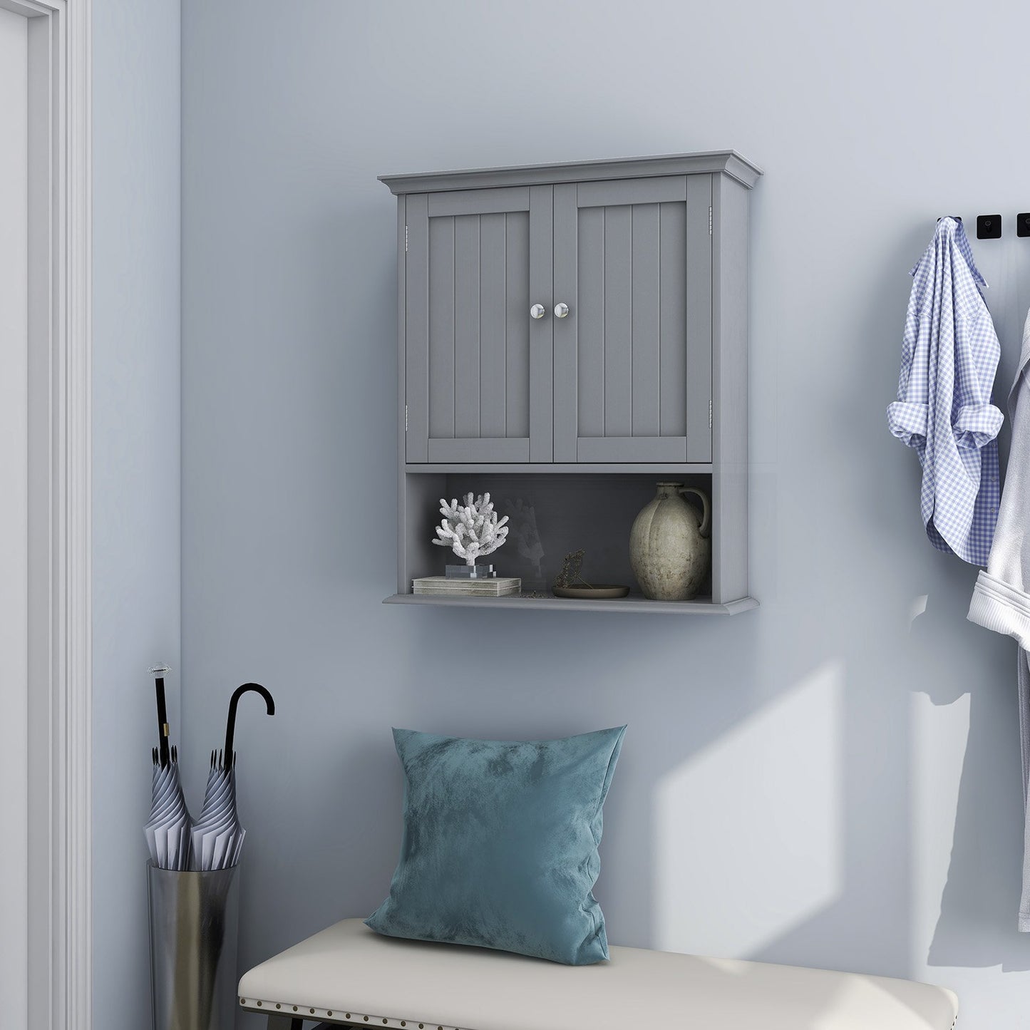 Wall Mount Bathroom Cabinet Storage Organizer with Doors and Shelves-Black