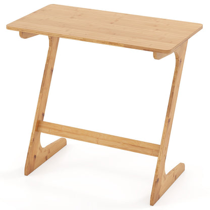 Bamboo Z-Shaped Spacious Sofa Side Table with Space-Saving Tabletop-Brown
