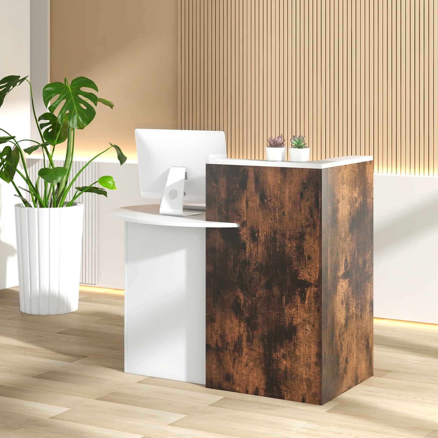 Reception Office Desk with Open Shelf and Lockable Drawer-Black