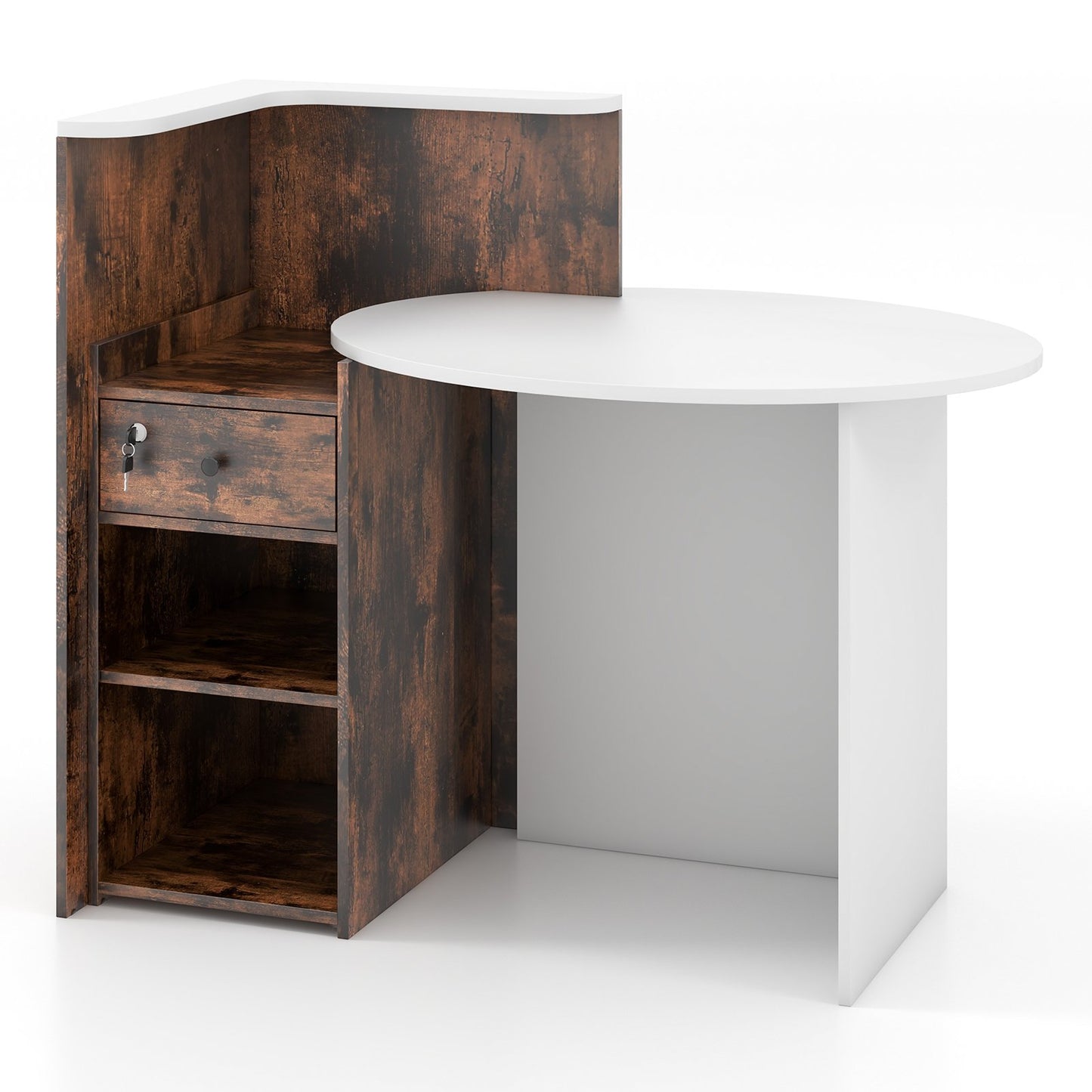 Reception Office Desk with Open Shelf and Lockable Drawer-Black