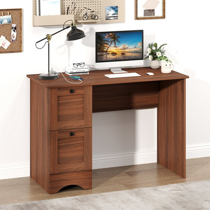 Wooden Computer Desk Workstation with 3 Drawers for Home and Office-Rustic Brown