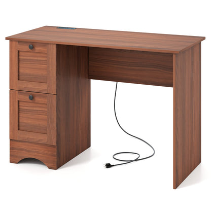Wooden Computer Desk Workstation with 3 Drawers for Home and Office-Rustic Brown
