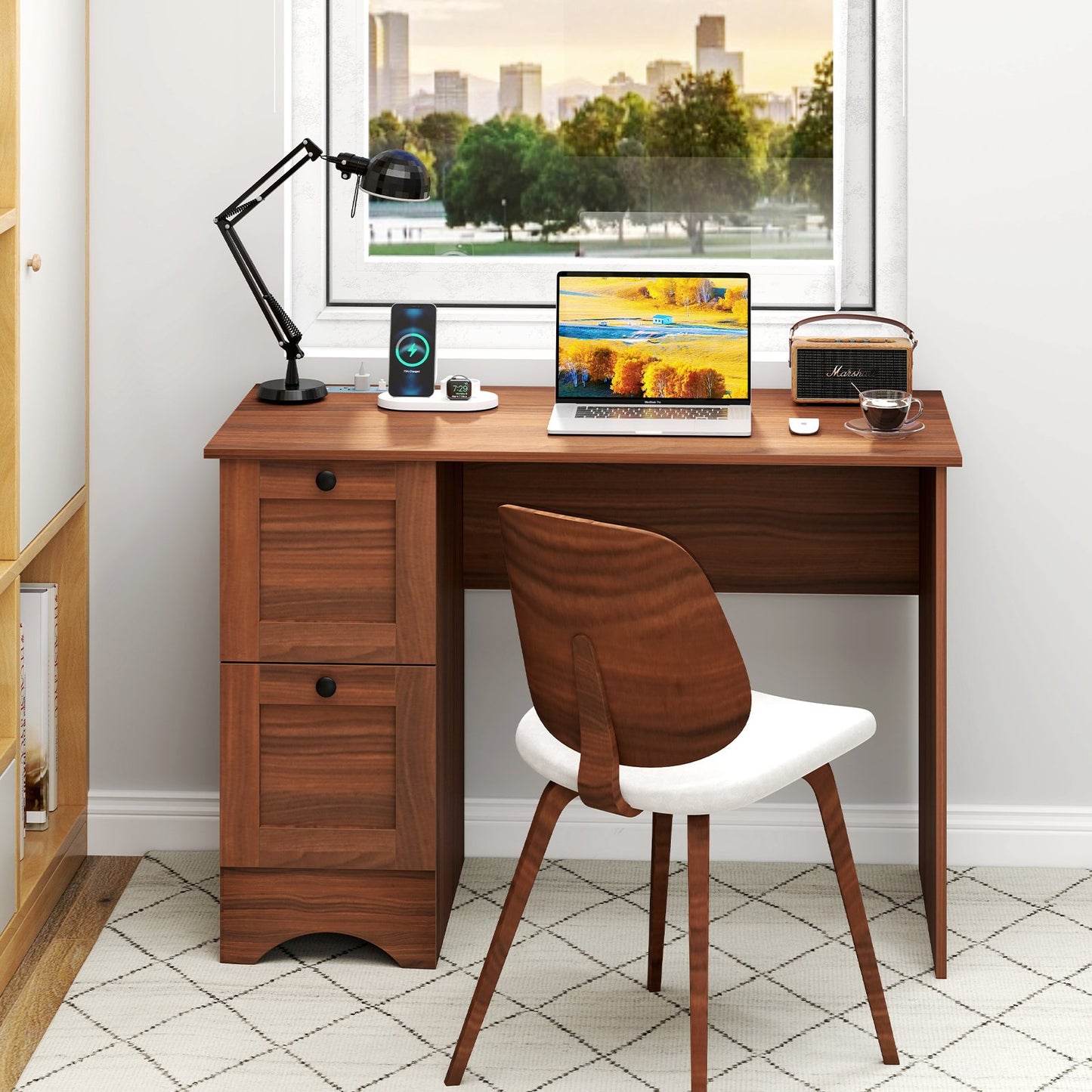 Wooden Computer Desk Workstation with 3 Drawers for Home and Office-Rustic Brown