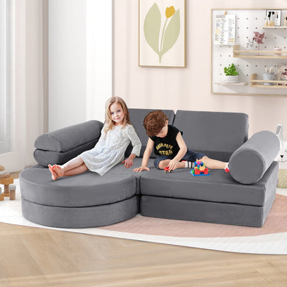 13 Pieces Convertible Modular Kids Play Couch for Nursery Playroom Bedroom-Blue