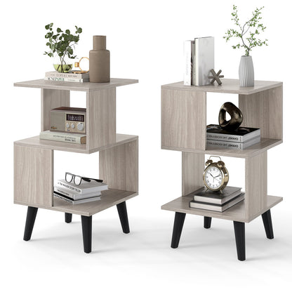 3-Tier Geometric Bookshelf Set of 2 with Open Storage Shelves