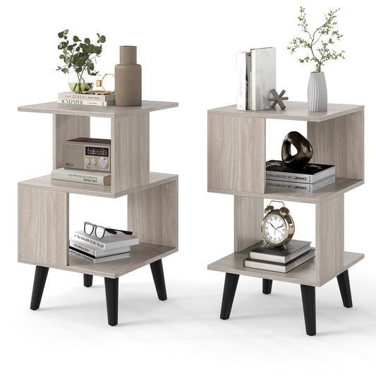 3-Tier Geometric Bookshelf Set of 2 with Open Storage Shelves