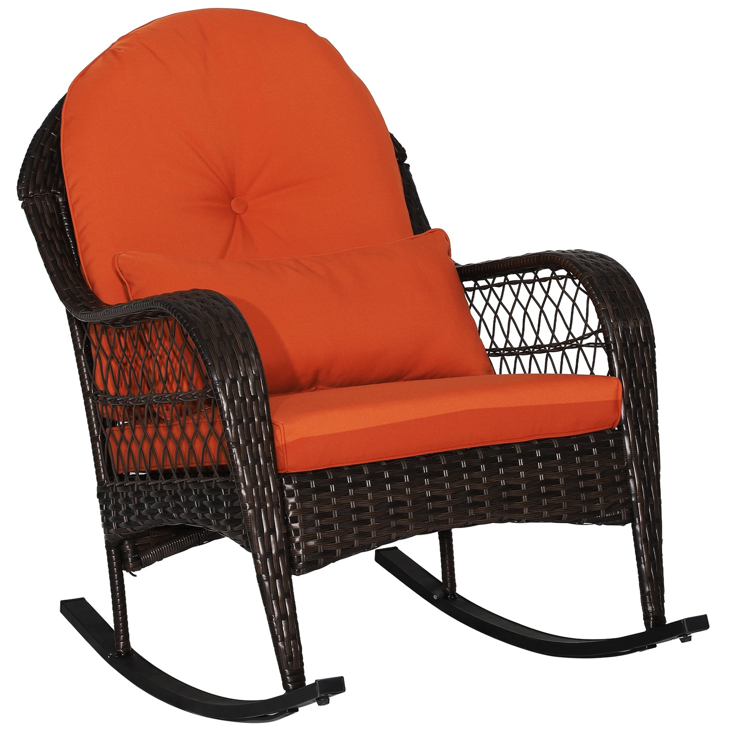 Patio Rattan Rocking Chair with Seat Back Cushions and Waist Pillow-Black