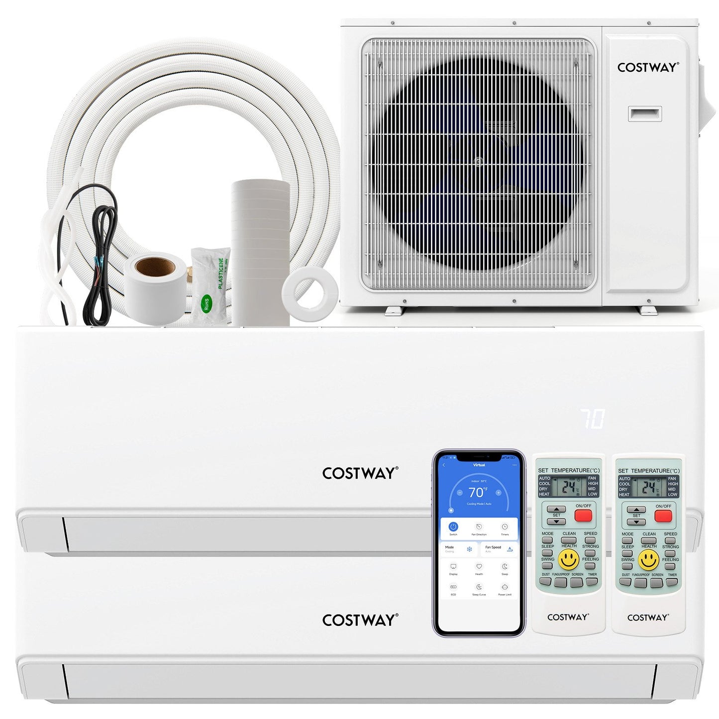 UltrEco Series 18000 BTU 2 Zone 22 SEER2 Mini Split Air Conditioner Wifi Enabled with Heat Pump-7K + 9K