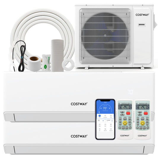UltrEco Series 18000 BTU 2-zone mini split air conditioner with heat pump, WiFi enabled, 22 SEER2, suitable for climate control.