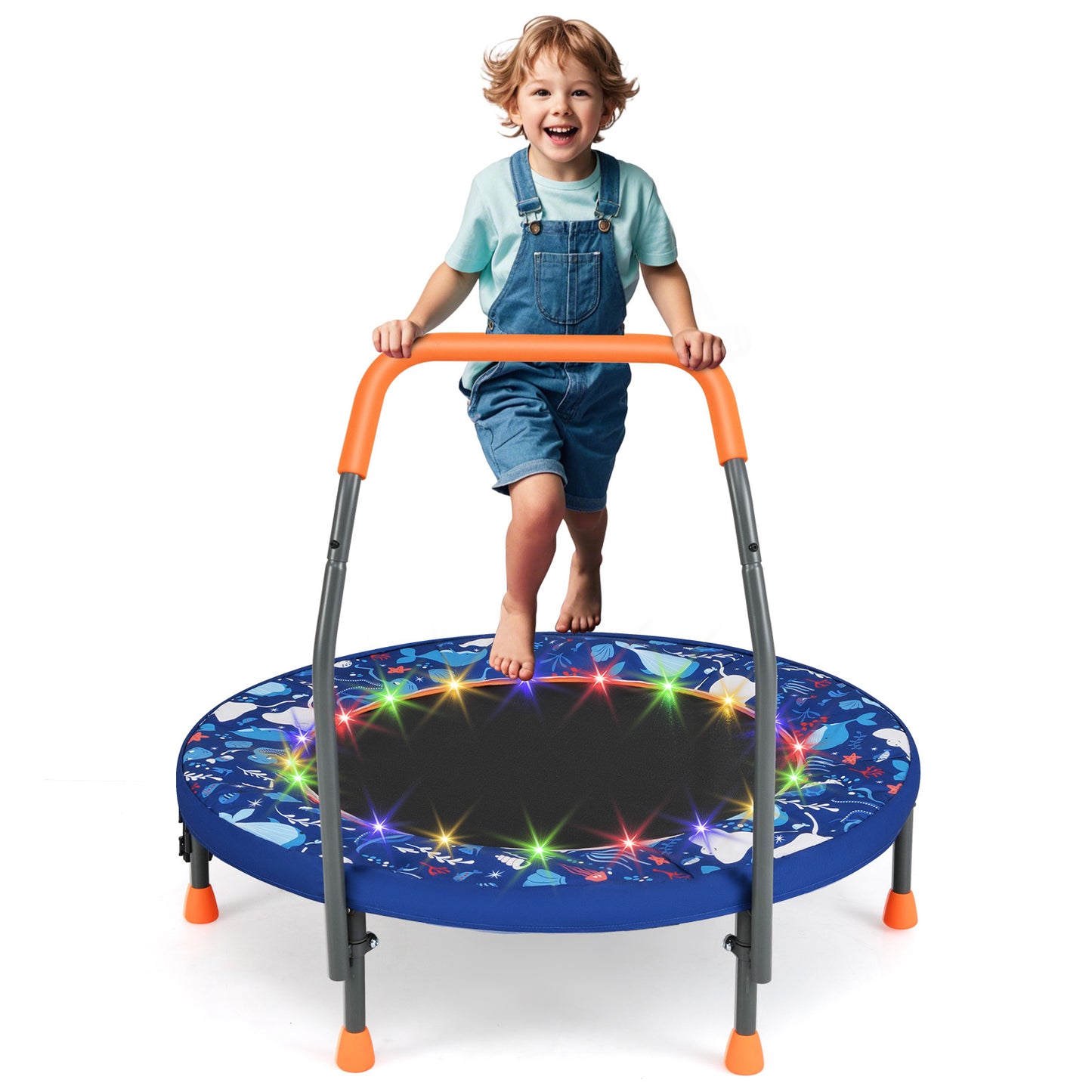 Mini Trampoline Folding Small Rebounder for Kids with Lights-Blue