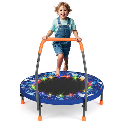 Mini Trampoline Folding Small Rebounder for Kids with Lights-Blue