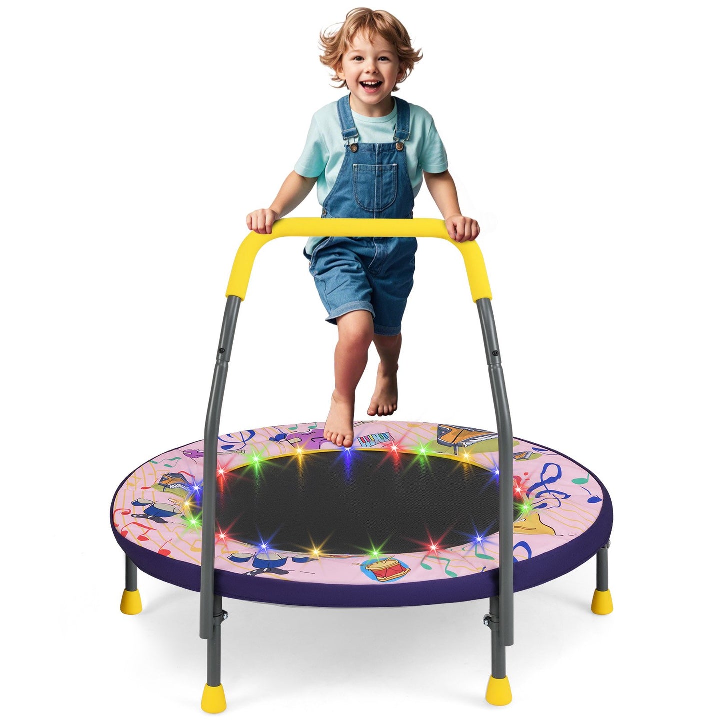 Mini Trampoline Folding Small Rebounder for Kids with Lights-Blue