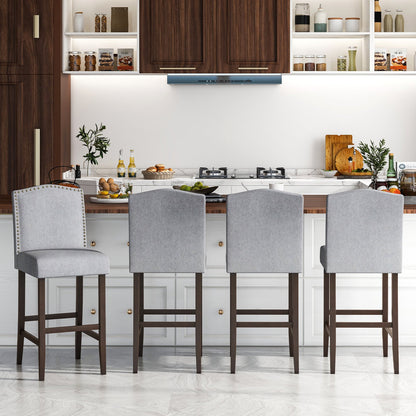 Set of 2 Bar Height Dining Side Barstools with Thick Cushion-Gray