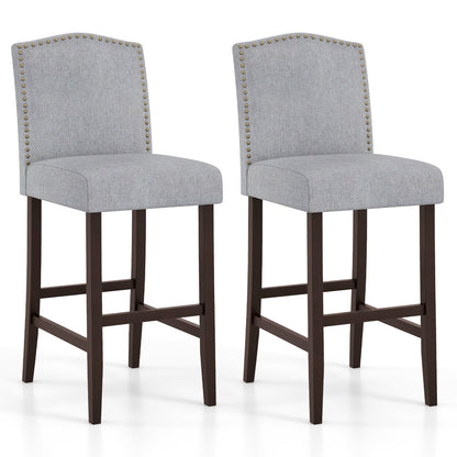 Set of 2 Bar Height Dining Side Barstools with Thick Cushion-Gray
