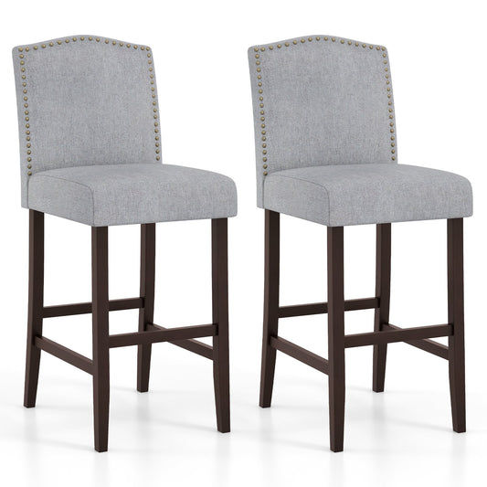 Set of 2 Bar Height Dining Side Barstools with Thick Cushion-Gray