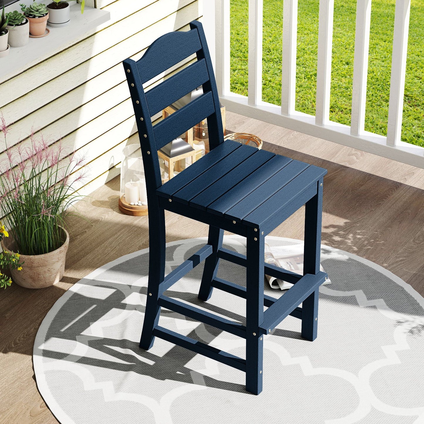 30 Inches Counter Height HDPE Bar Stool with Backrest and Footrest-Black