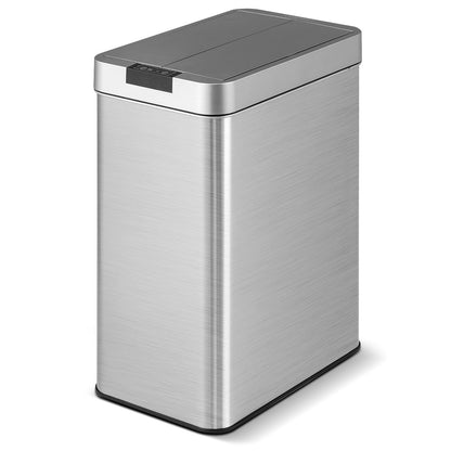 13.2 Gal Slim Kitchen Trash Can with Wing Lids and Stainless Steel Frame-Silver