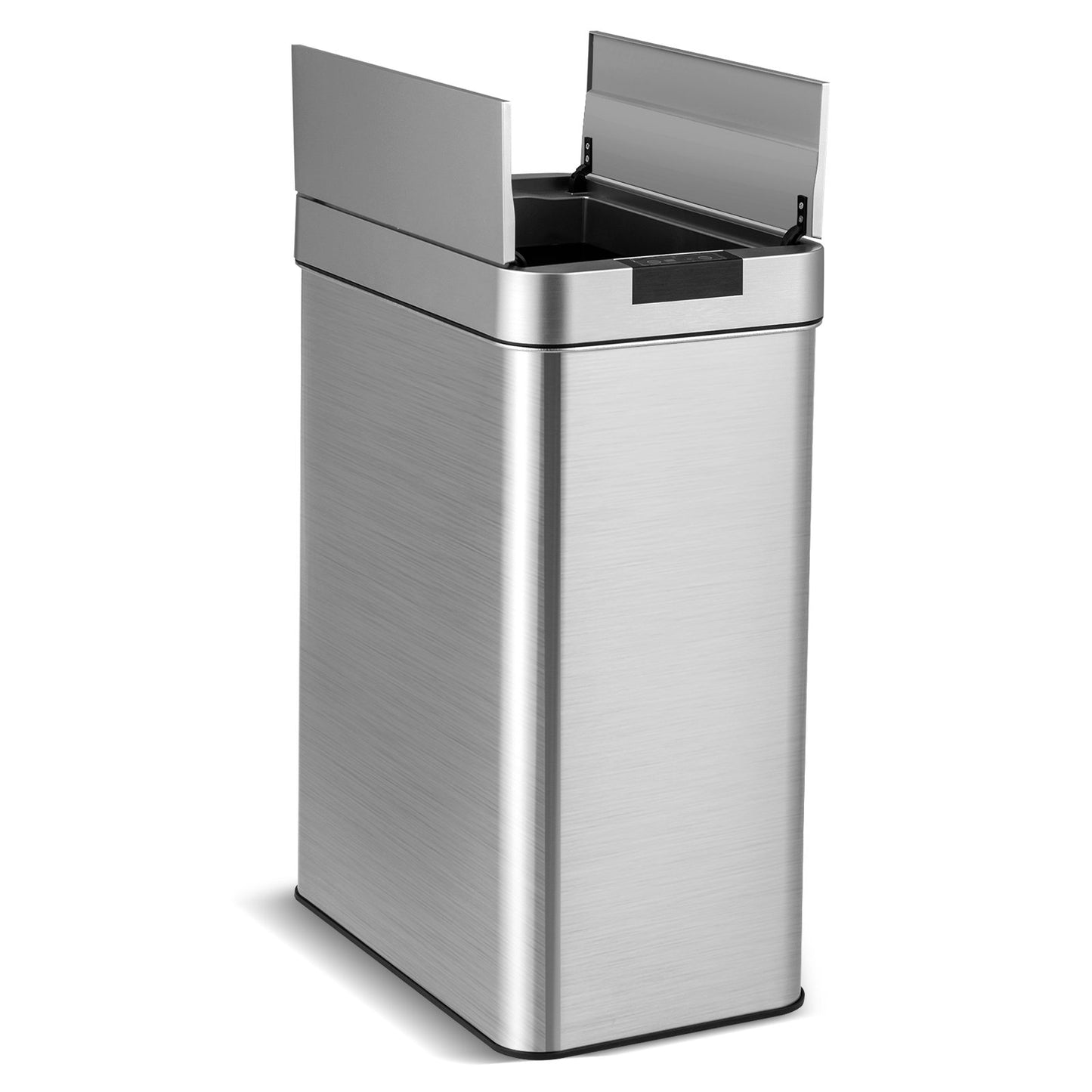 13.2 Gal Slim Kitchen Trash Can with Wing Lids and Stainless Steel Frame-Silver