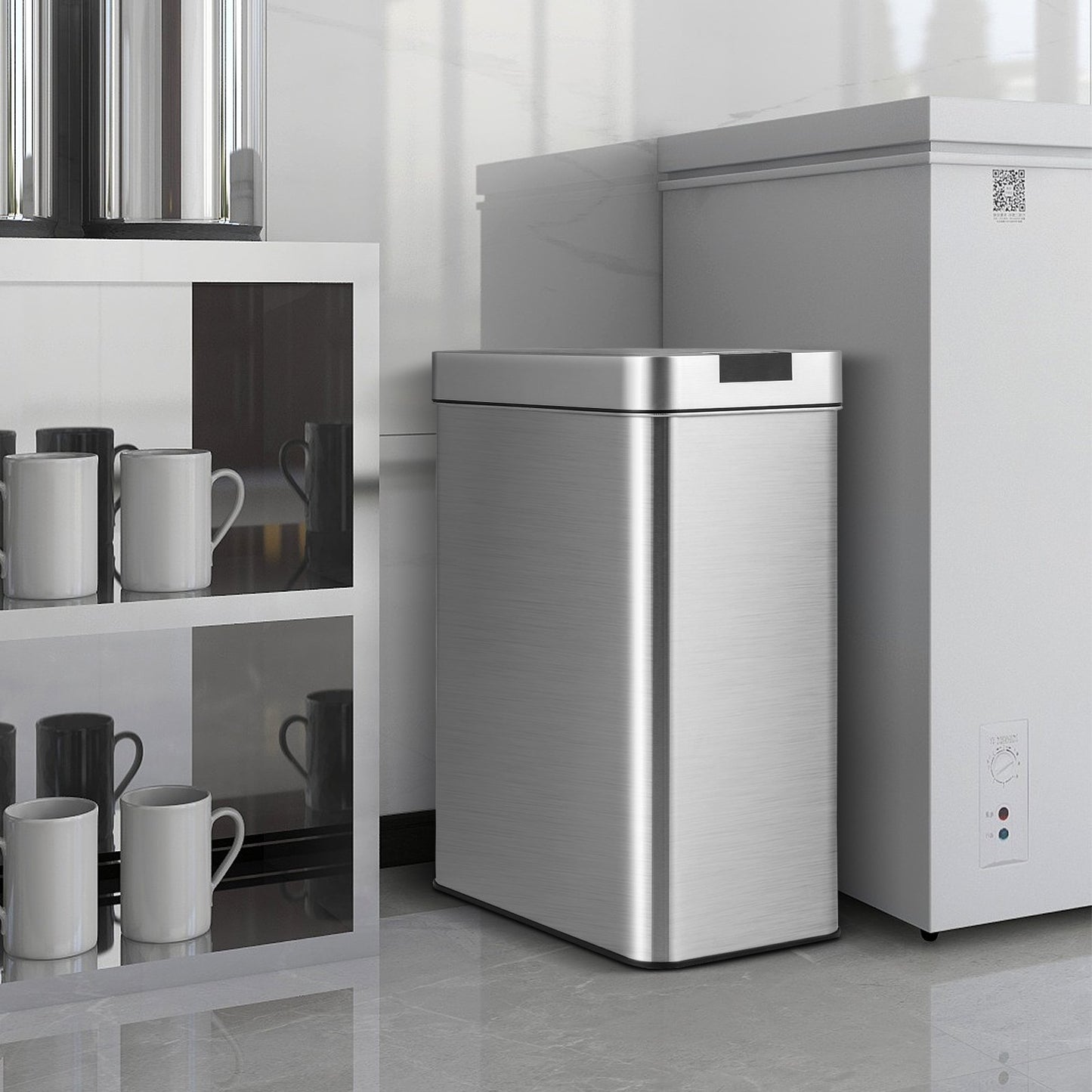 13.2 Gal Slim Kitchen Trash Can with Wing Lids and Stainless Steel Frame-Silver