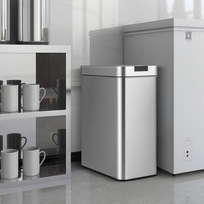 13.2 Gal Slim Kitchen Trash Can with Wing Lids and Stainless Steel Frame-Silver