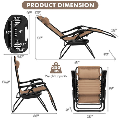 Outdoor Folding Zero Gravity Reclining Lounge Chair with Utility Tray-Beige