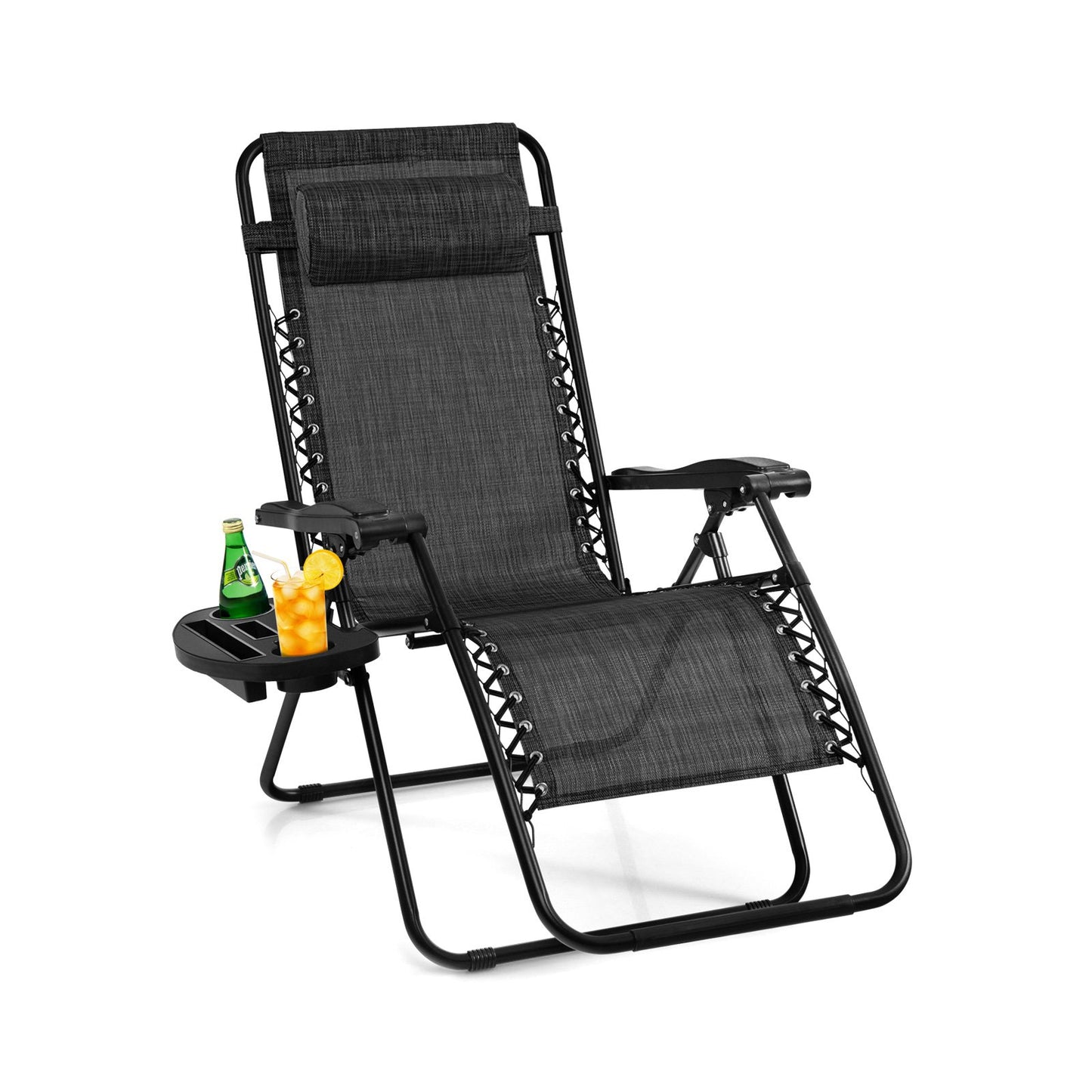 Outdoor Folding Zero Gravity Reclining Lounge Chair with Utility Tray-Beige