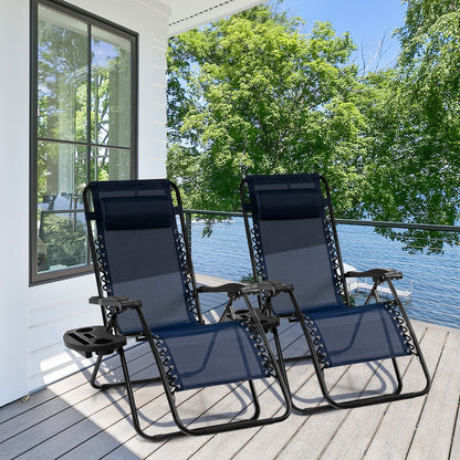 Outdoor Folding Zero Gravity Reclining Lounge Chair with Utility Tray-Beige