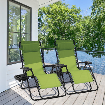Outdoor Folding Zero Gravity Reclining Lounge Chair with Utility Tray-Beige