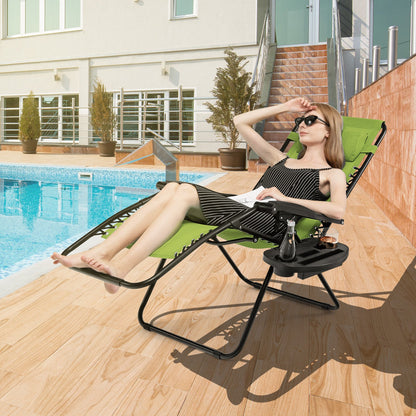 Outdoor Folding Zero Gravity Reclining Lounge Chair with Utility Tray-Beige