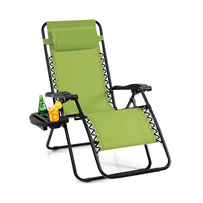 Outdoor Folding Zero Gravity Reclining Lounge Chair with Utility Tray-Beige