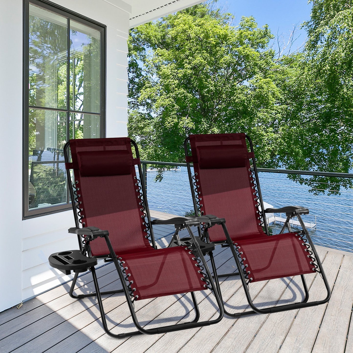 Outdoor Folding Zero Gravity Reclining Lounge Chair with Utility Tray-Beige