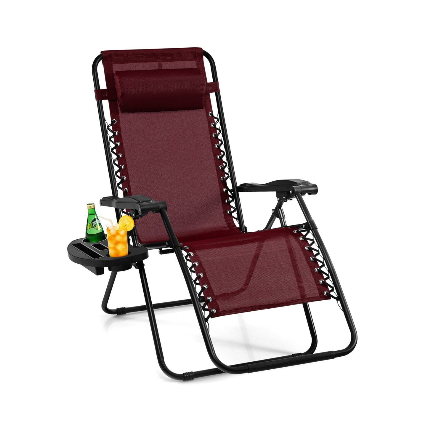 Outdoor Folding Zero Gravity Reclining Lounge Chair with Utility Tray-Beige