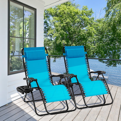 Outdoor Folding Zero Gravity Reclining Lounge Chair with Utility Tray-Beige