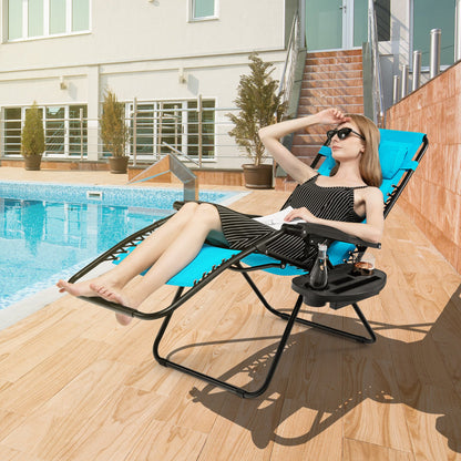 Outdoor Folding Zero Gravity Reclining Lounge Chair with Utility Tray-Beige