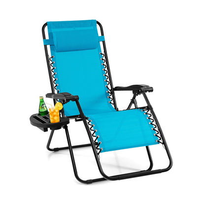 Outdoor Folding Zero Gravity Reclining Lounge Chair with Utility Tray-Beige