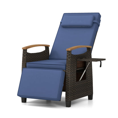 Patio Wicker Recliner Chair with Adjustable Backrest and Footrest-Black