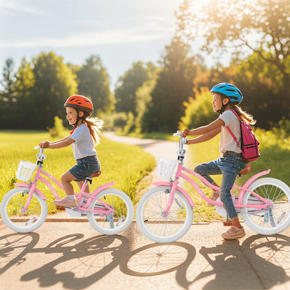 16 Inch Kids Bike with Training Wheels and Basket for Boys Girls 4-7 Years Old-16 inches