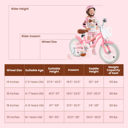 16 Inch Kids Bike with Training Wheels and Basket for Boys Girls 4-7 Years Old-16 inches