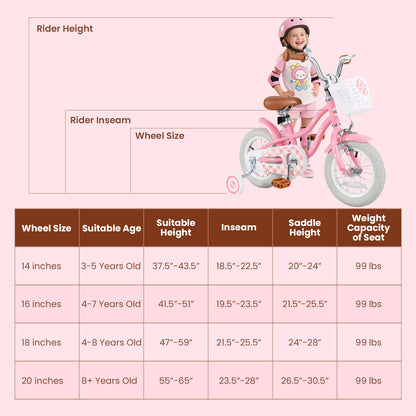 18 Inch Kids Bike with Training Wheels and Basket for Boys Girls 4-8 Years Old-18 inches