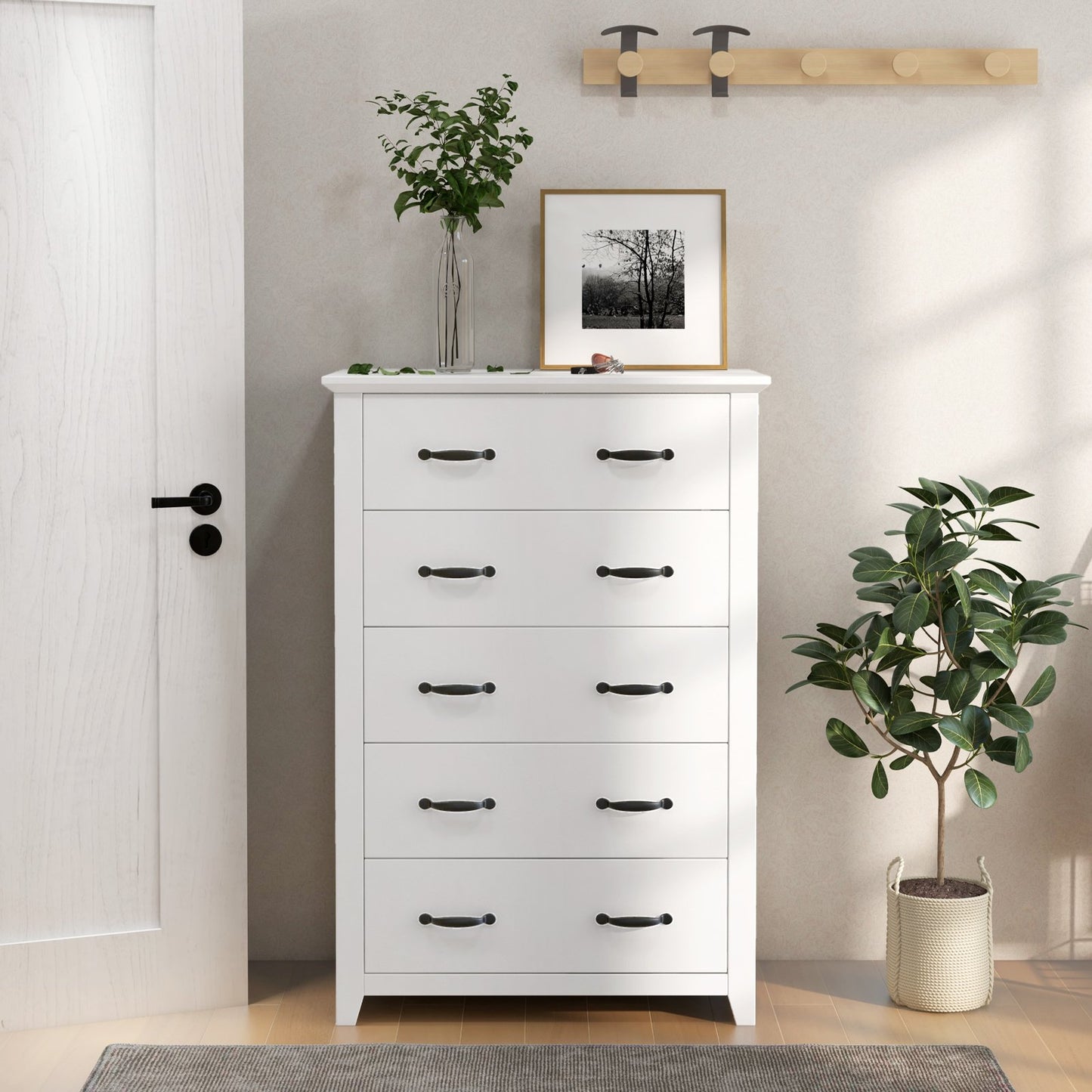 Tall Storage Dresser with 5 Pull-out Drawers for Bedroom Living Room-Gray