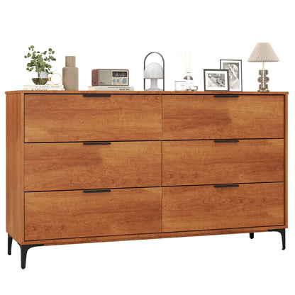6-Drawer Dresser with Interlock System for Bedroom Living Room-Cherry