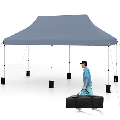 10 X 20 FT Pop up Canopy Tent Foldable Portable Outdoor Gazebo with Carry Bag-Black