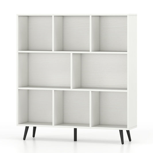 8-Cube Bookcase with 5 Tapered Metal Legs-White