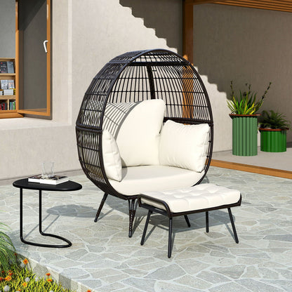 Oversized Indoor Wicker Egg Chair with Sturdy Metal Frame for Patio-Black