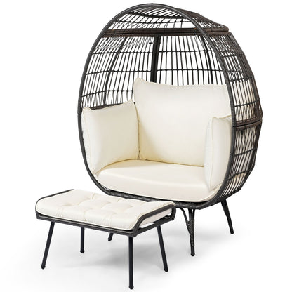 Oversized Indoor Wicker Egg Chair with Sturdy Metal Frame for Patio-Black