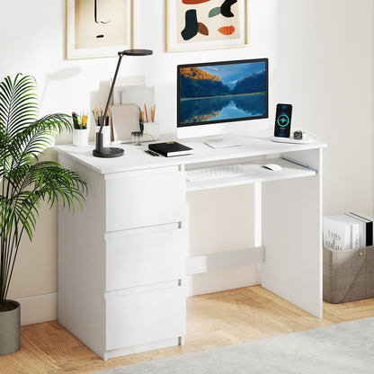 Computer Desk with Power Outlet Keyboard Tray and 3 Large Drawers-Natural