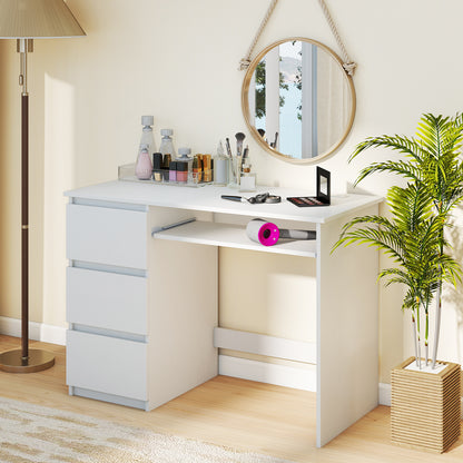 Computer Desk with Power Outlet Keyboard Tray and 3 Large Drawers-Natural