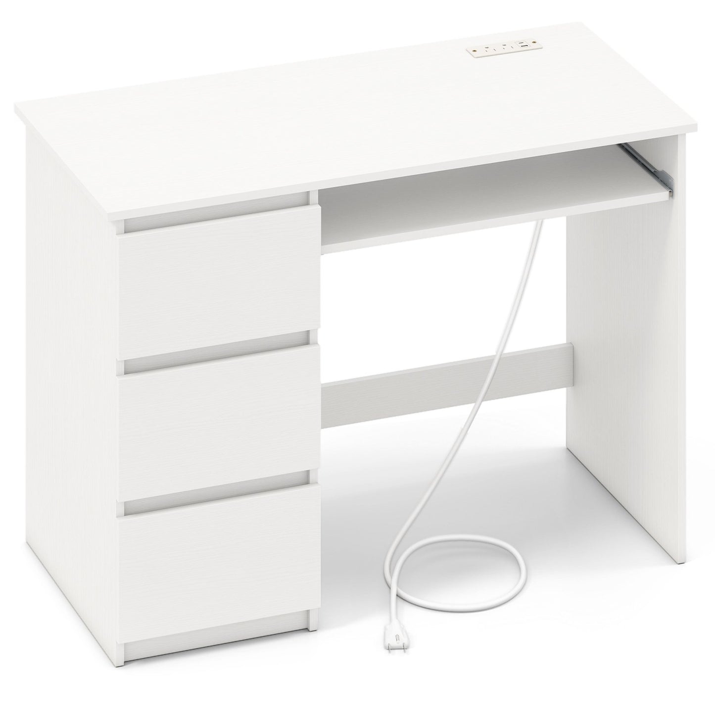 Computer Desk with Power Outlet Keyboard Tray and 3 Large Drawers-Natural