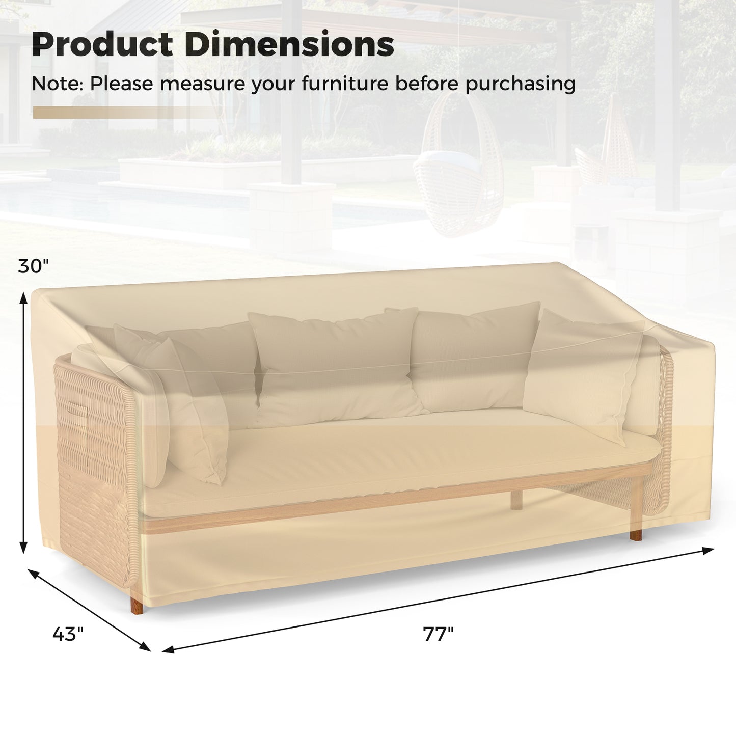Patio Furniture Cover with Padded Handle and Click-Close Straps-77 x 43 x 30 inches